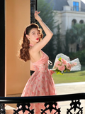 Pink Vintage A Line Halter Print Floral Chiffon Short Homecoming Dress Outfits HZ1023