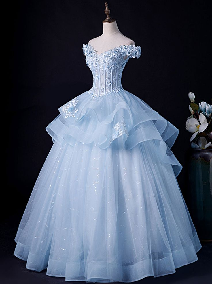 Blue Lace Tulle Appliques Long Prom Dress Formal Evening Dress HZ1023