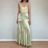Vintage Mermaid Spaghetti Strap Lace Green Satin Long Prom Dress Evening Dress HZ1023