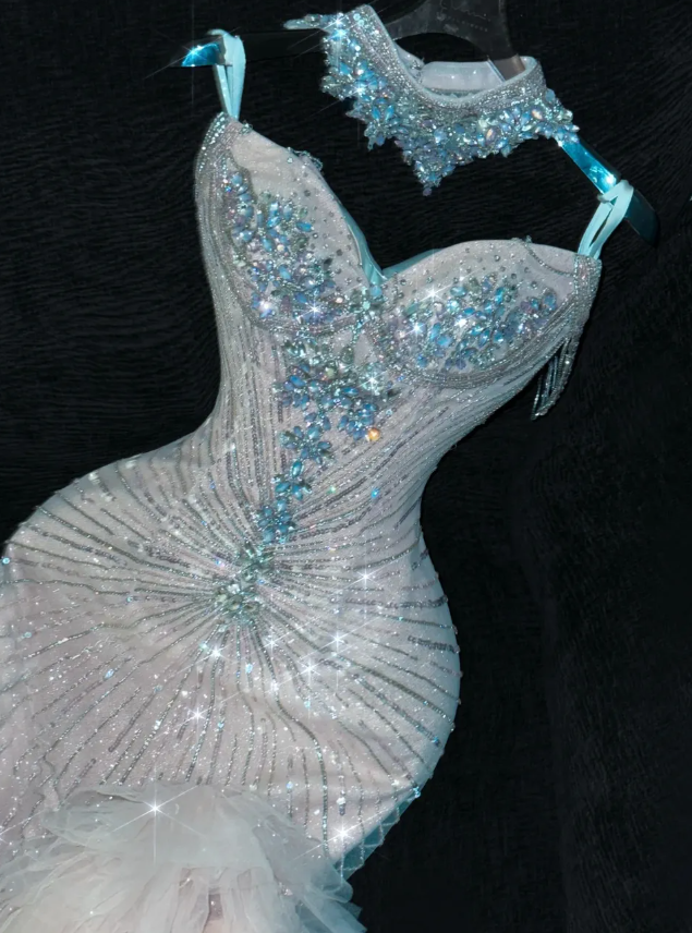 Mermaid Beaded Sweetheart Neck Tulle Long Prom Dress Evening Dress Party Dress HZ1023