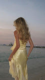 Yellow Mermaid Halter Two Piece Satin Prom Dress Evening Dress HZ1023