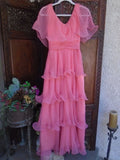 Pink Layered Chiffon A Line V Neck Simple Long Party Dress Evening Dress 18 Birthday Dress HZ1023