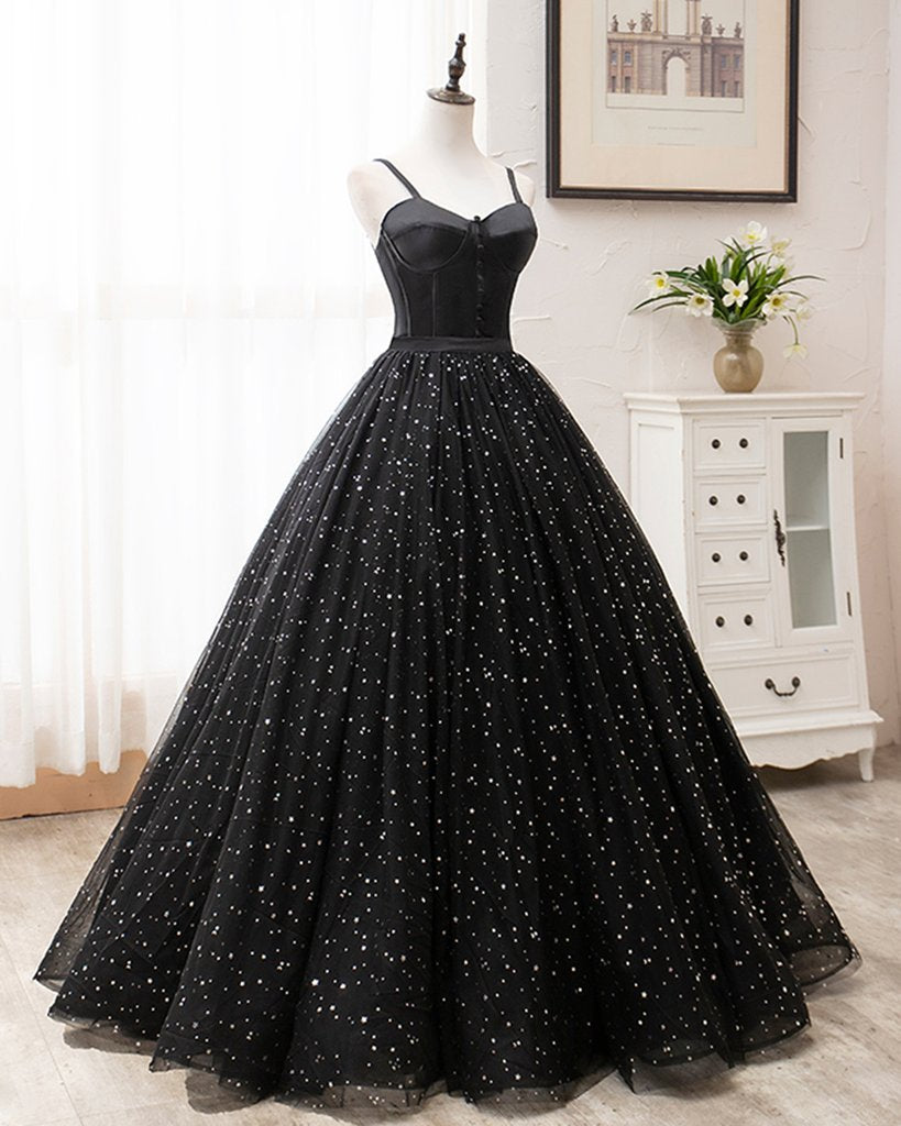 Black Tulle Satin Sweetheart Neck Long Prom Dress, Evening Dress HZ1023