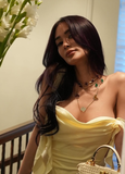 Yellow Mermaid Ruffle Straps Satin Long Prom Dress Vacation Dress Party Dress HZ1023