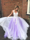 Yellow v neck tulle lace long prom dress yellow tulle lace formal dress HZ1023