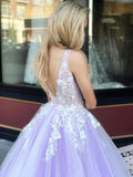 Yellow v neck tulle lace long prom dress yellow tulle lace formal dress HZ1023