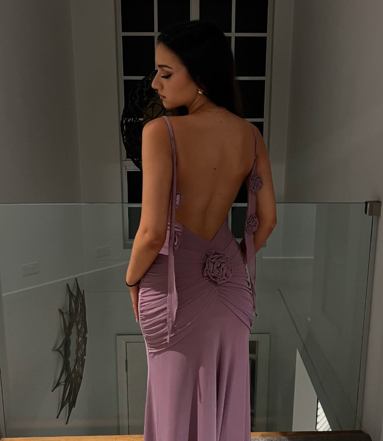 Sexy Grape Purple Sheath Straps Chiffon Open Back Prom Dress Party Dress HZ1023