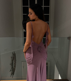 Sexy Grape Purple Sheath Straps Chiffon Open Back Prom Dress Party Dress HZ1023