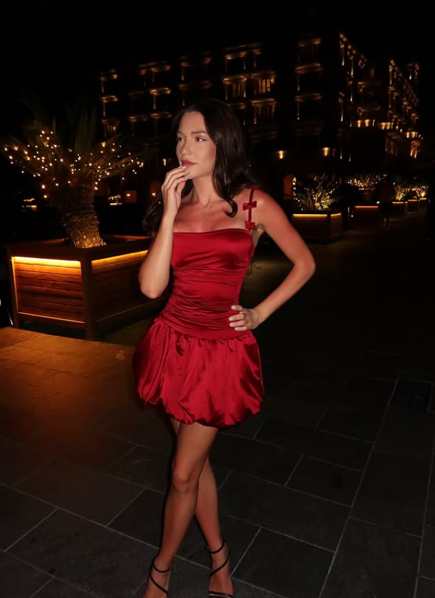 Burgundy Bow A Line Spaghetti Strap Satin Short Homecoming Dress Birthday Dress HZ1023