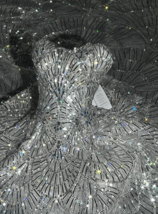 Silver Sequin Petal Shiny Ball Gown Strapless Tulle Long Sweep Prom Dress Evening Dress Party Dress HZ1023