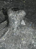Silver Sequin Petal Shiny Ball Gown Strapless Tulle Long Sweep Prom Dress Evening Dress Party Dress HZ1023