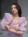 Romantic Pink A Line Puff Organza Prom Dress Party Birthday Dress HZ1023