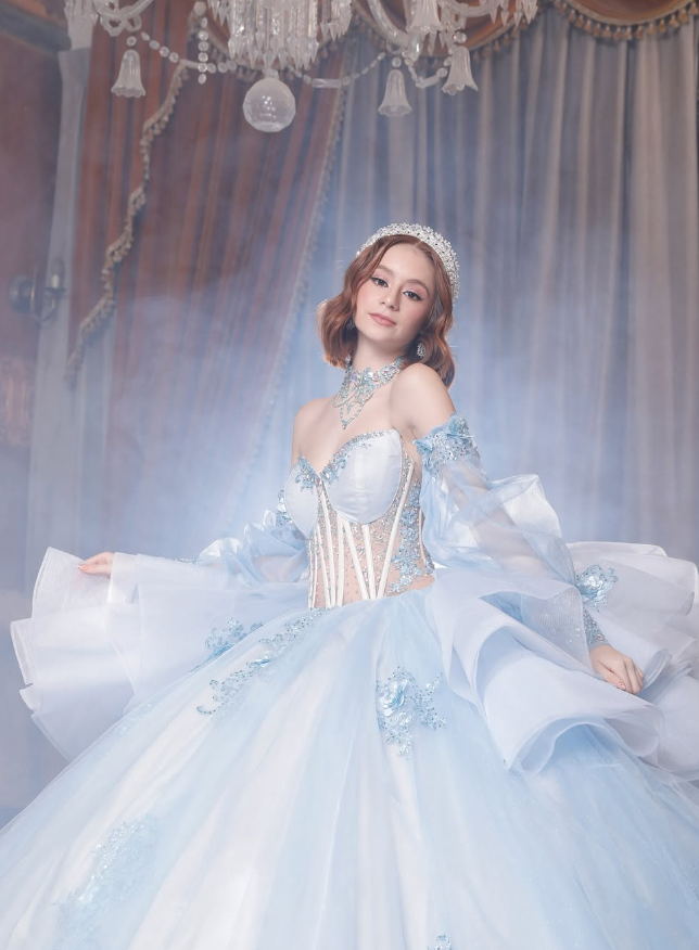Baby Blue Sweetheart Neck Appliques Beaded Tulle Prom Dress Quinceanera Dress Ball Gown HZ1023