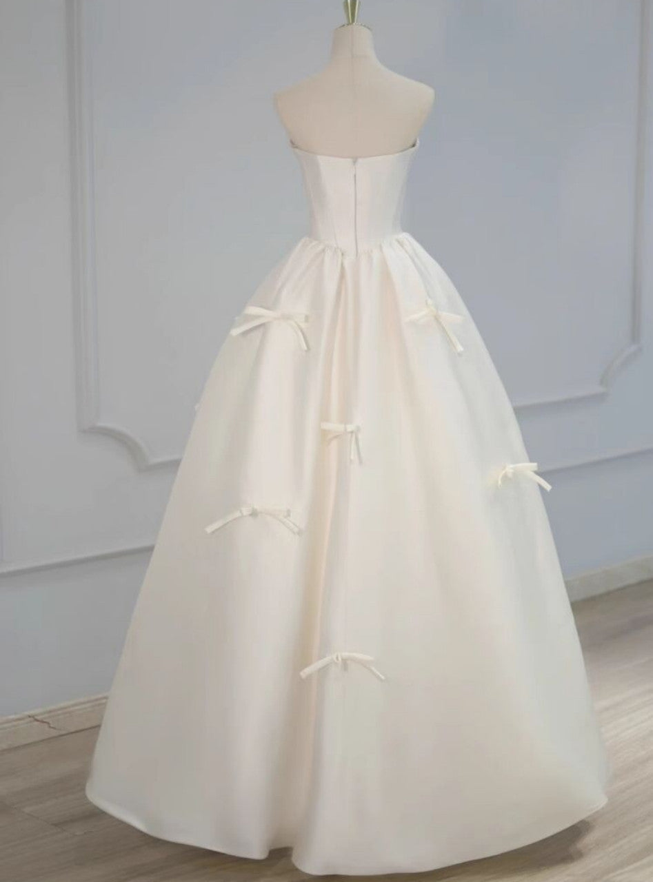 White A Line Sweetheart Neck Bow Satin Long Prom Dress Evening Dress HZ1023