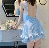 Cute A Line Halter Baby Blue Pleated Chiffon Short Homecoming Dress Birthday Dress HZ1023
