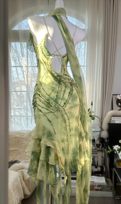 Green A Line Spaghetti Strap Beaded Ruffle Chiffon Short Party Dress Prom Dress HZ1023