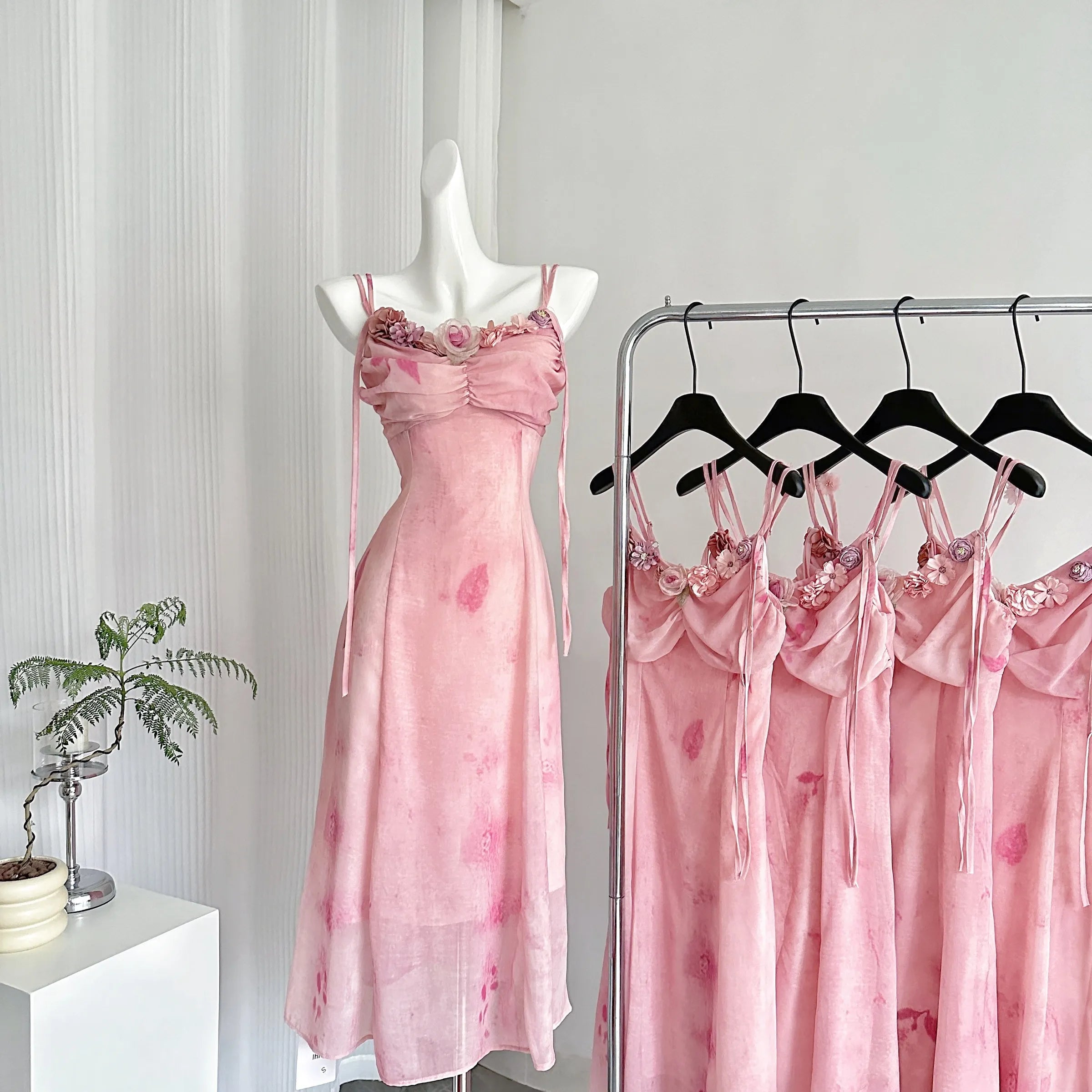 Elegant A Line 3D Flower Print Floral Chiffon Long Evening Dress Outfits HZ1023