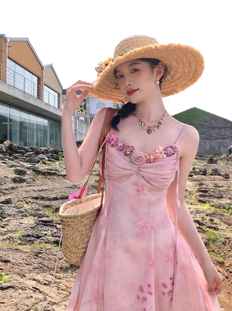 Elegant A Line 3D Flower Print Floral Chiffon Long Evening Dress Outfits HZ1023