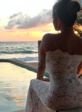 White Sheath Strapless Exquisite Lace Party Dress Evening Dress Prom Dress HZ1023
