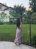 Romantic A Line Spaghetti Strap Print Floral Chiffon Prom Dress Outfits HZ1023