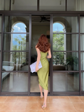 Vintage Sheath Spaghetti Strap Bow Olive Green Satin Short Prom Dress Homecoming Dress HZ1023