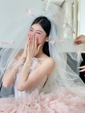 Cute A Line Strapless Corset Feather Pink Tulle Short Homecoming Dress Cocktail Dress HZ1023