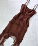 Vintage Sheath Spaghetti Strap Tiered Beaded Pink Chiffon Short Evening Dress HZ1023