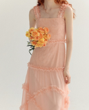 Orange-pink A Line Spaghetti Strap Lace Long Prom Dress Party Dress HZ1023