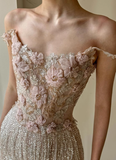 Exquisite Beaded Floral A Line Spaghetti Strap Tulle Long Evening Dress Gown Dress HZ1023