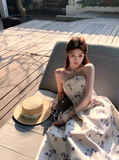 Purple Print Floral A Line Strapless Satin Long Prom Dress Party Dress Birthday Dress HZ1023