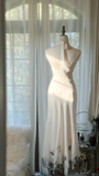 Gentle Mermaid Halter Appliques White Chiffon Short Party Dress Cocktail Dress HZ1023