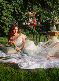 Princess A Line Off the Shoulder Embroidered White Tulle Party Dress Evening Dress HZ1023