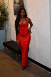 Two Piece Sheath Spaghetti Strap Burgundy Satin Party Dress Evening Dress HZ1023