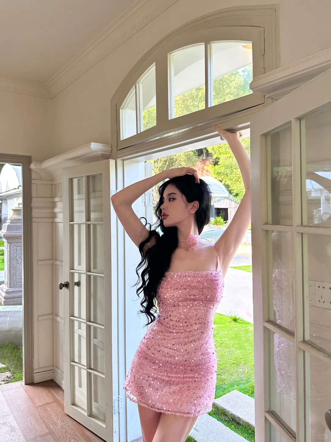 Cute Pink Sheath Spaghetti Strap Sequin Short Prom Dress Homecoming Dress HZ1023