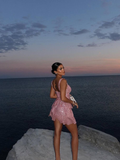 Pink A Line Straps Sequin Short Homecoming Dress Birthday Dress HZ1023
