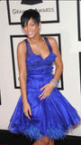 Cute A Line Straps Blue Feather Tulle Short Homecoming Dress Evening Dress HZ1023