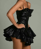 Stunning A Line Spaghetti Strap Gold Satin Short Homecoming Dress Cocktail Dress HZ1023