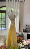 Yellow A Line Strap Beaded Sequin Chiffon Open Back Prom Dress Evening Dress HZ1023