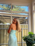 Sweet Strapless Satin A Line Prom Dress Long Party Evening Dress HZ1023
