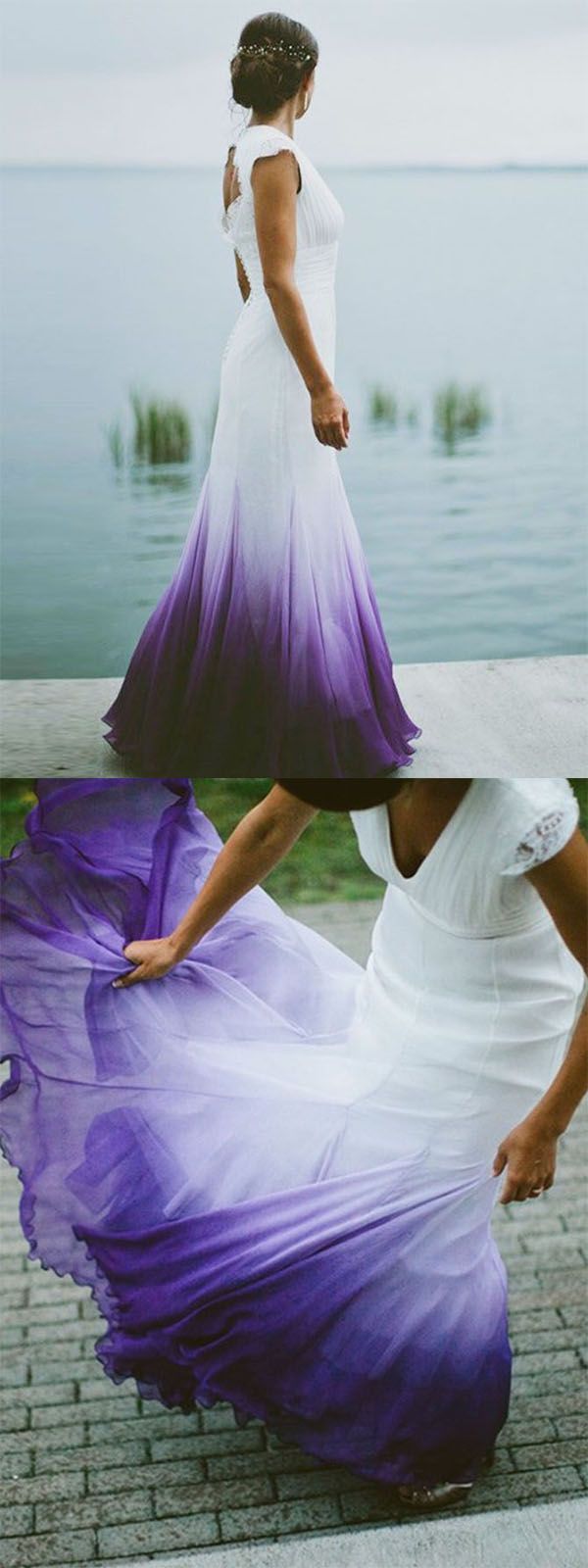 V neck Ombre Formal Prom Dress, A Line Wedding Party Gown HZ1023