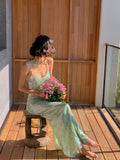 Shiny Sheath Spaghetti Strap Green Sequin Open Back Party Dress Evening Dress HZ1023