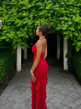 Red Exquisite Beaded Ruffle Flowy Chiffon Formal Party Dress Prom Dress Date Dress HZ1023