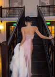 Romantic Mermaid Sweetheart Neck Pink Satin Long Prom Dress Party Dress Date Dresses HZ1023