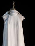 Simple A Line Halter White Tulle Long Open Back Party Dress Evening Dress HZ1023