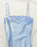 Blue Lattice A Line Spaghetti Strap Lace Satin Short Homecoming Dress Birthday Dress Outfits HZ1023