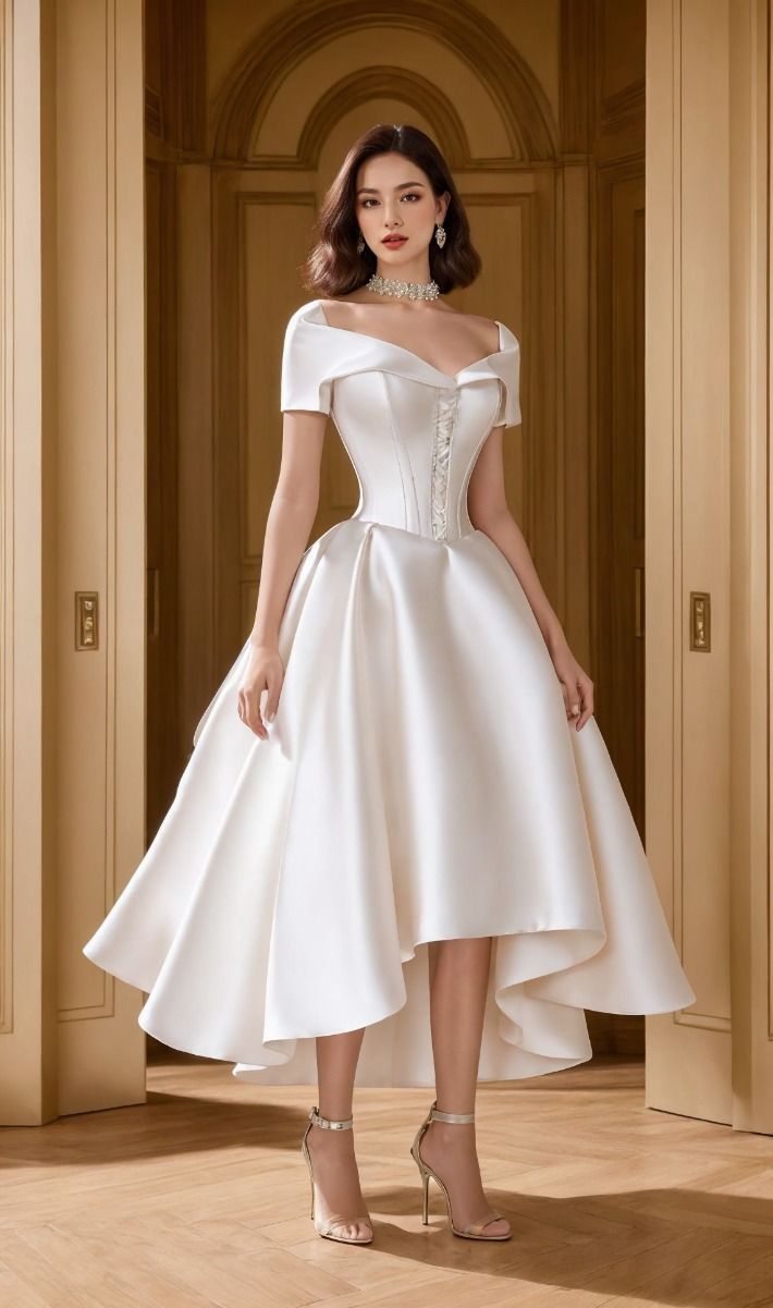 Classic A Line Short Sleeve White Satin Homecoming Dress Birthday Dress HZ1023