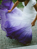 V neck Ombre Formal Prom Dress, A Line Wedding Party Gown HZ1023