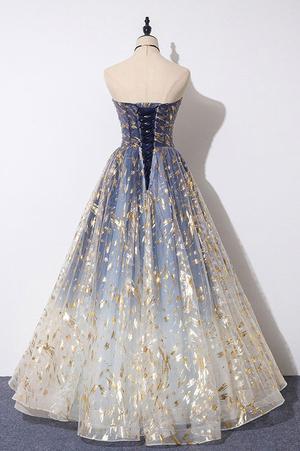 Unique A Line Strapless Ombre Long Prom Dress Stunning Party Dresses HZ1023