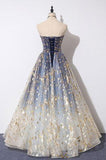 Unique A Line Strapless Ombre Long Prom Dress Stunning Party Dresses HZ1023