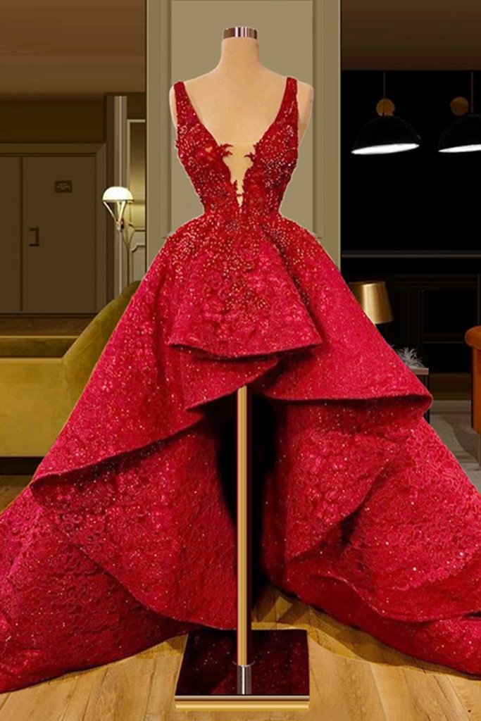 Red Lace Prom Dresses Elegant Cocktail Dresses Party Sexy Celebrity Dress HZ1023